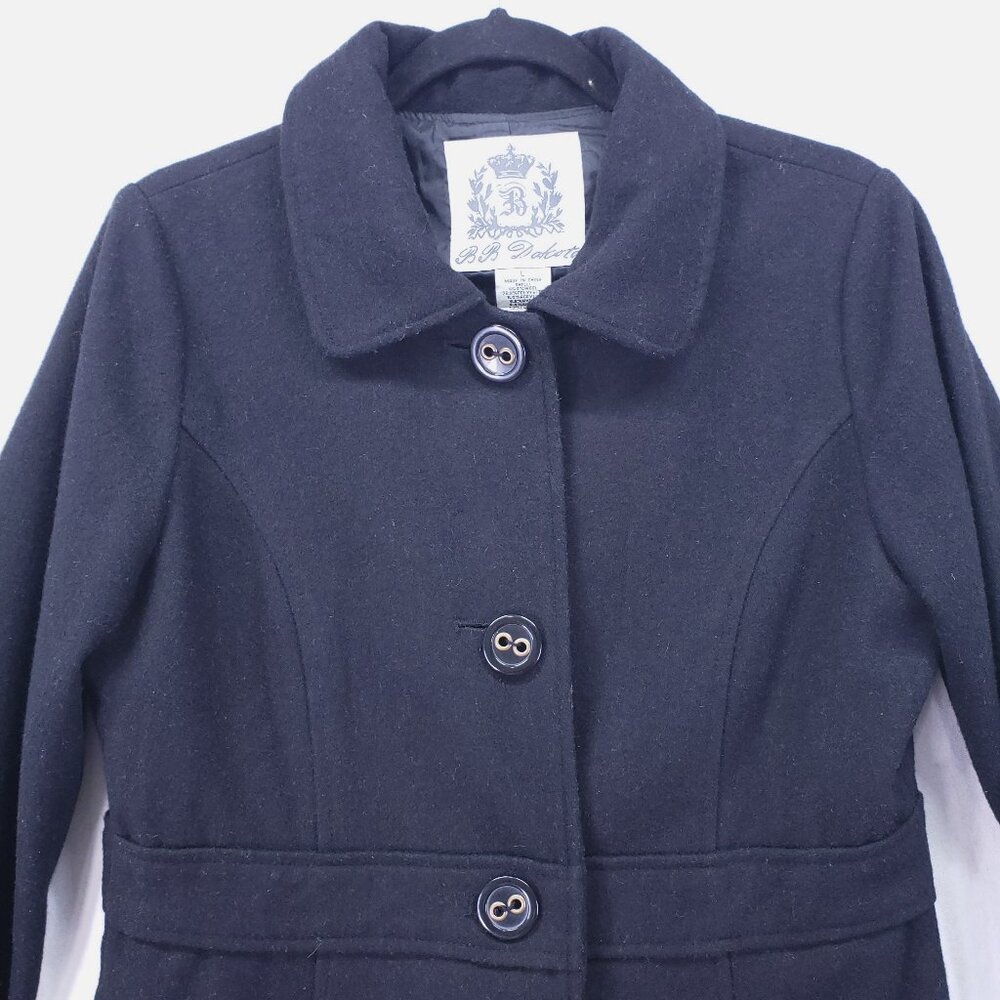 BB Dakota Black Jacket Coat Size L Mid Length Wool Blend Preppy City Chic